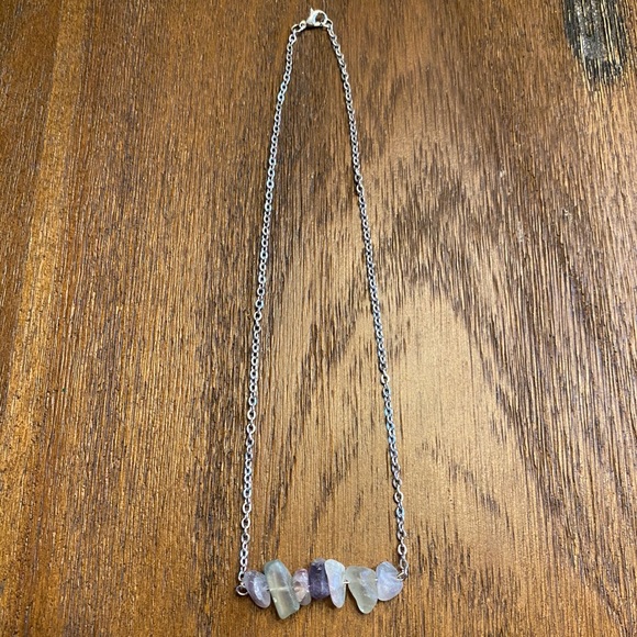 🟢🟣Fluorite & Silver Necklace - Picture 3 of 4